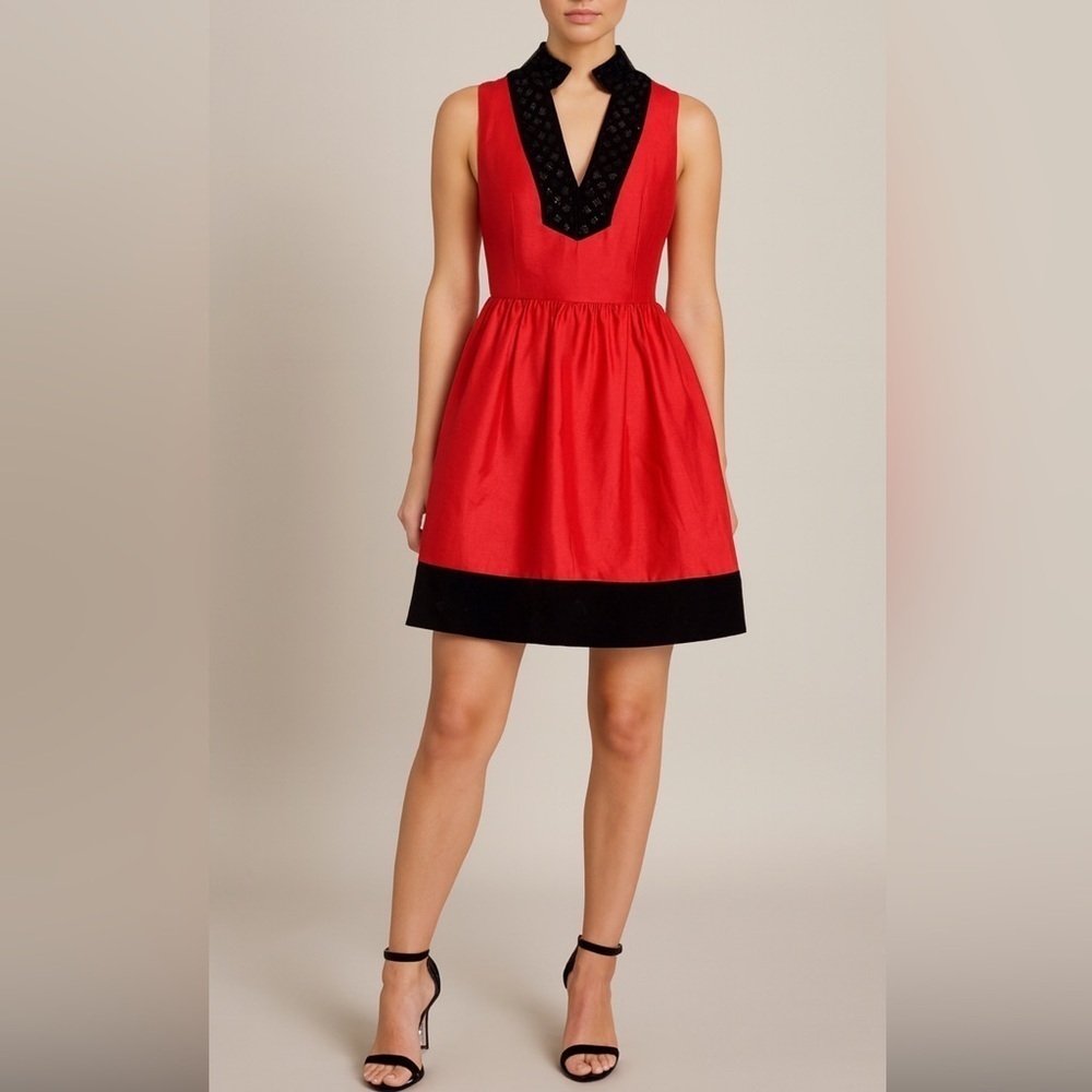 Sail To Sable - Red Sleeveless Velvet & Jewel Trim Dess 8